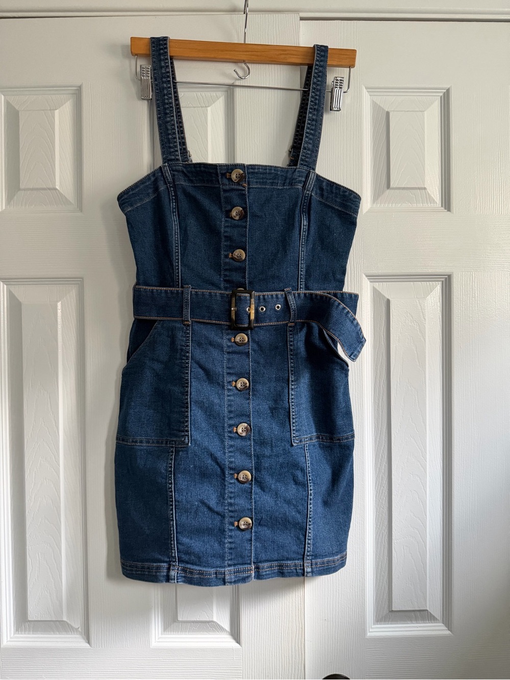 Divided Dark Blue Denim Mini Dress with Belt
